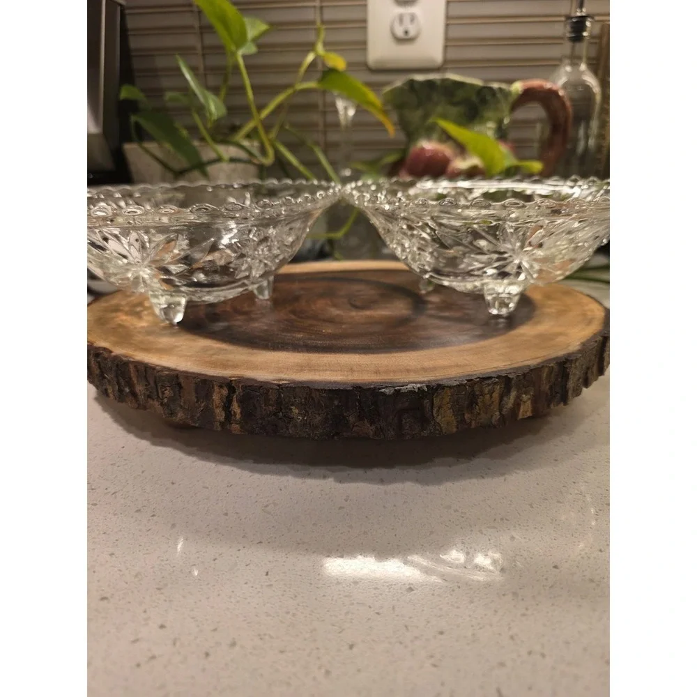 2 Anchor Hocking Star Of David 3-Toed Crystal Glass‎ Bowls 6.5